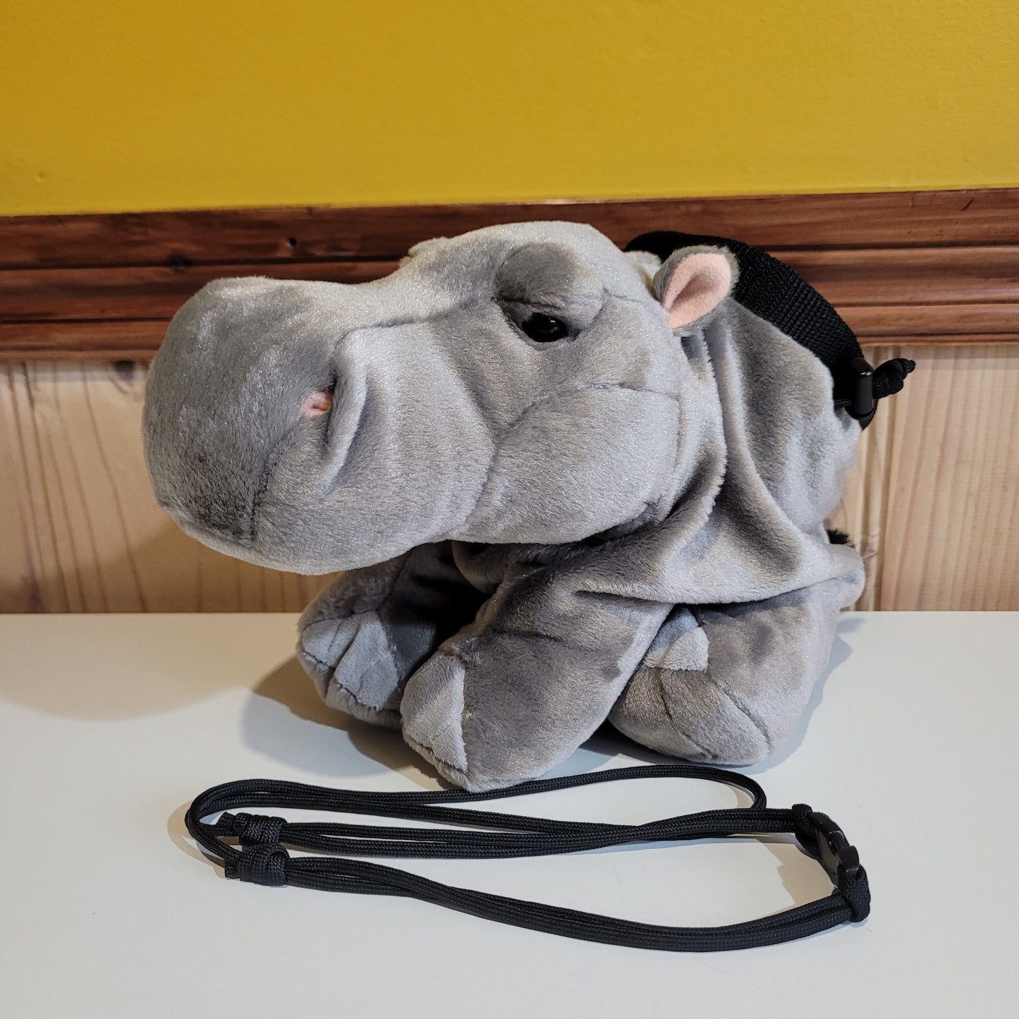 Hippo Chalk Bag – Plush Animal Climbing Bag with Drawstring Closure – Optional Belt & Chalk Brush