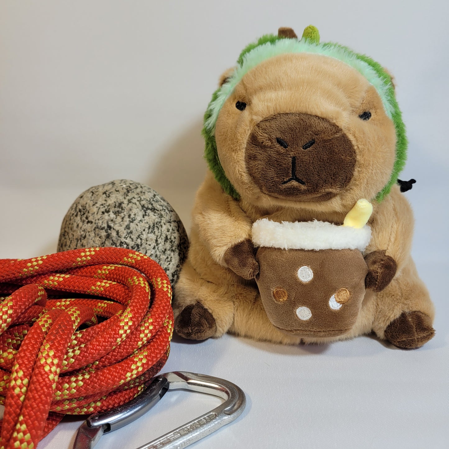 Boba Tea Avocado Capybara Chalk Bag β Plush Animal Chalk Bag with Drawstring Closure β Optional Waist Belt & Chalk Brush