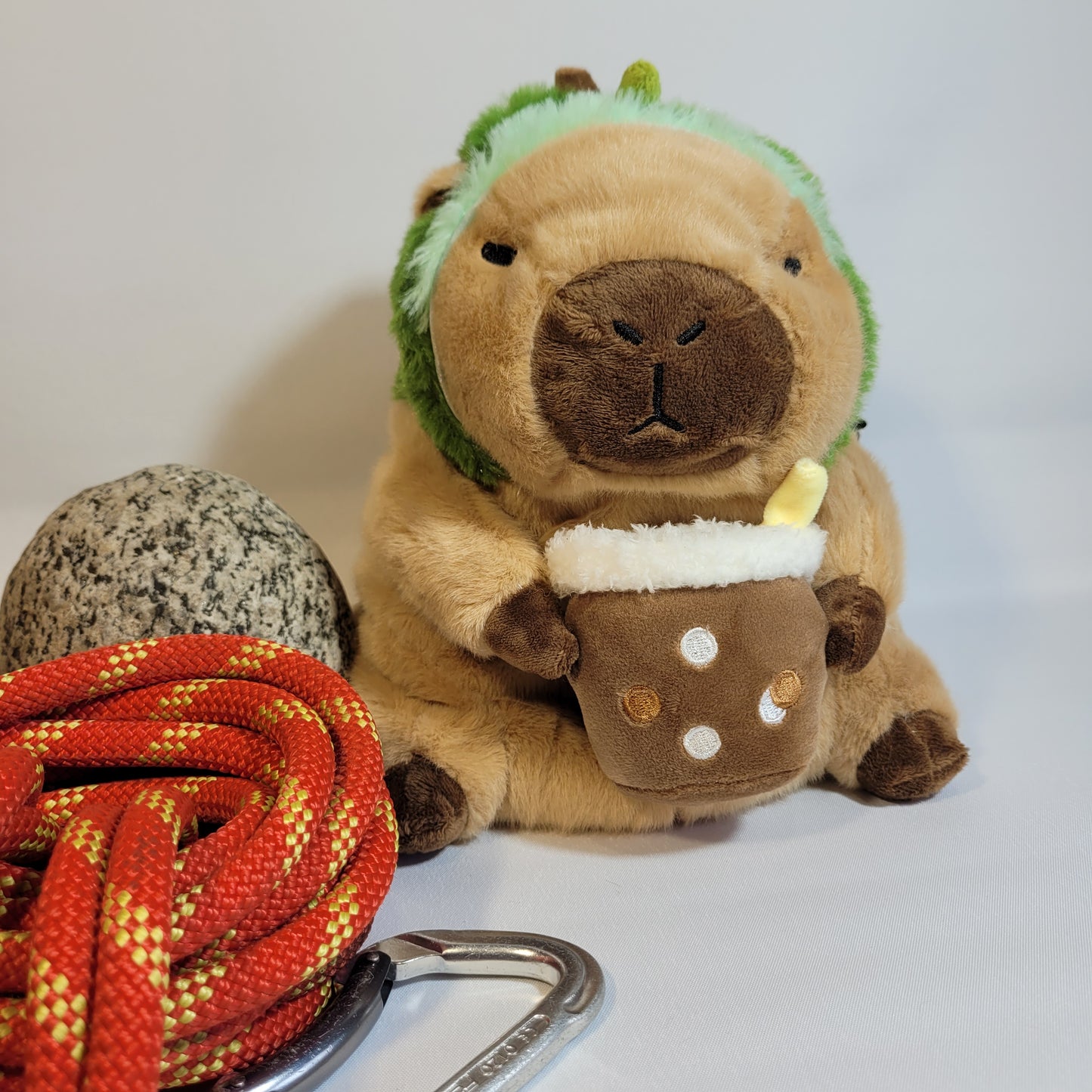 Boba Tea Avocado Capybara Chalk Bag β Plush Animal Chalk Bag with Drawstring Closure β Optional Waist Belt & Chalk Brush