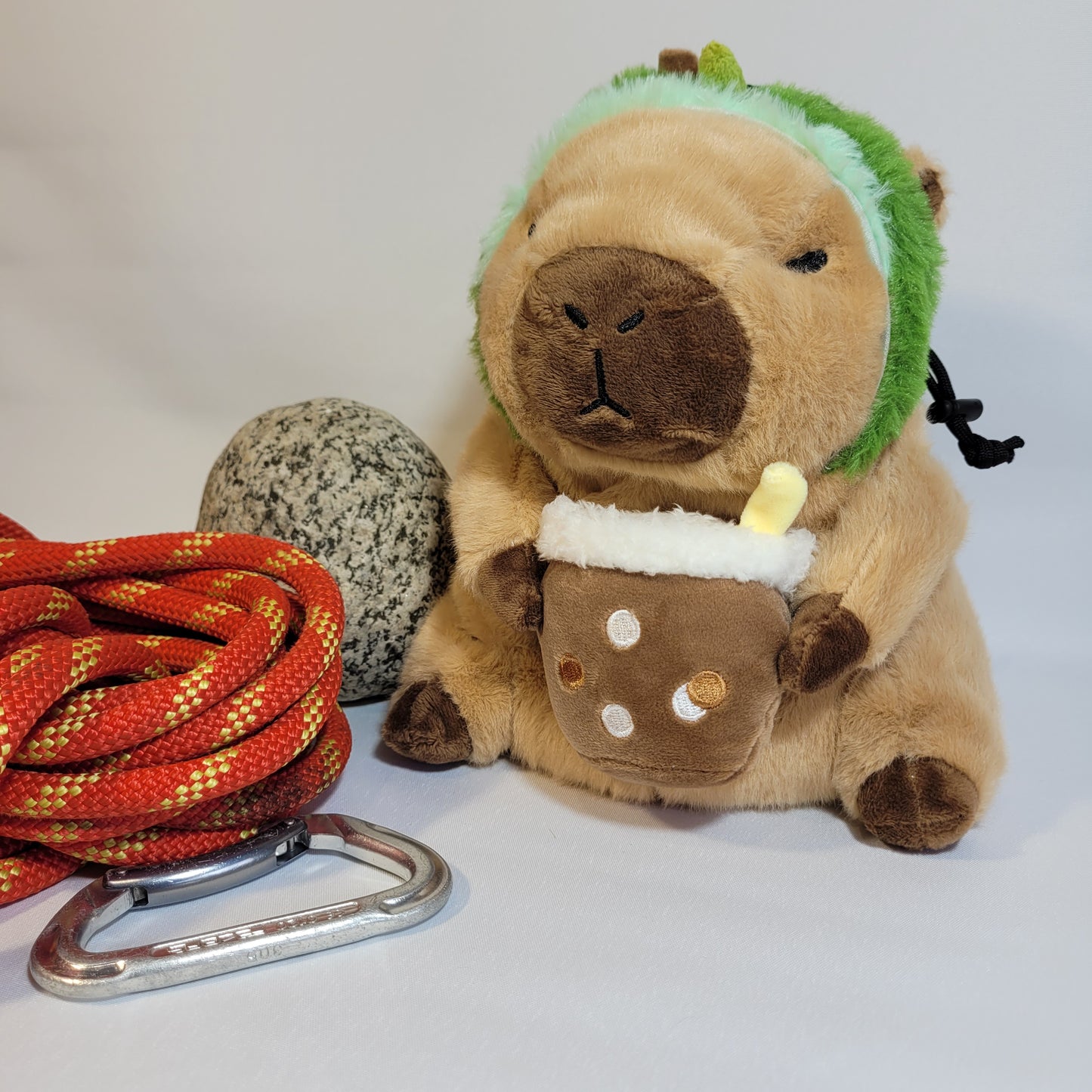 Boba Tea Avocado Capybara Chalk Bag β Plush Animal Chalk Bag with Drawstring Closure β Optional Waist Belt & Chalk Brush