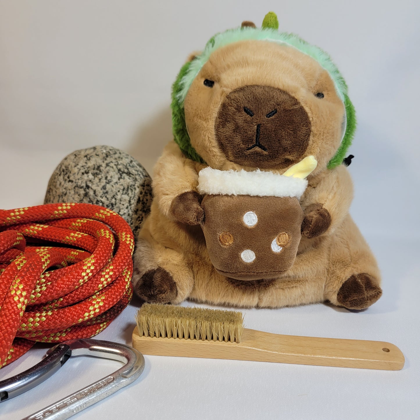 Boba Tea Avocado Capybara Chalk Bag β Plush Animal Chalk Bag with Drawstring Closure β Optional Waist Belt & Chalk Brush