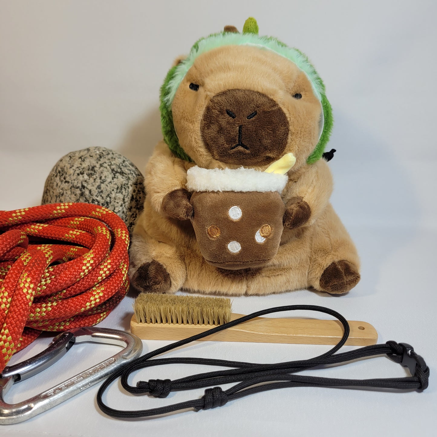 Boba Tea Avocado Capybara Chalk Bag β Plush Animal Chalk Bag with Drawstring Closure β Optional Waist Belt & Chalk Brush
