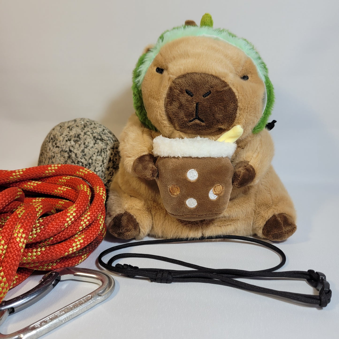 Boba Tea Avocado Capybara Chalk Bag β Plush Animal Chalk Bag with Drawstring Closure β Optional Waist Belt & Chalk Brush