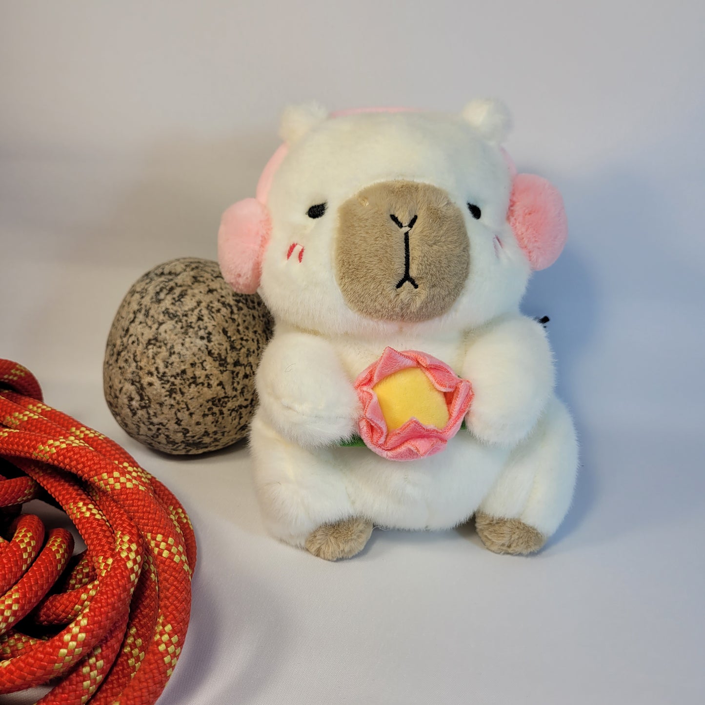White Capybara with Pink Headphones Rock Climbing Chalk Bag