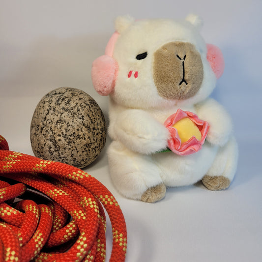 White Capybara with Pink Headphones Rock Climbing Chalk Bag