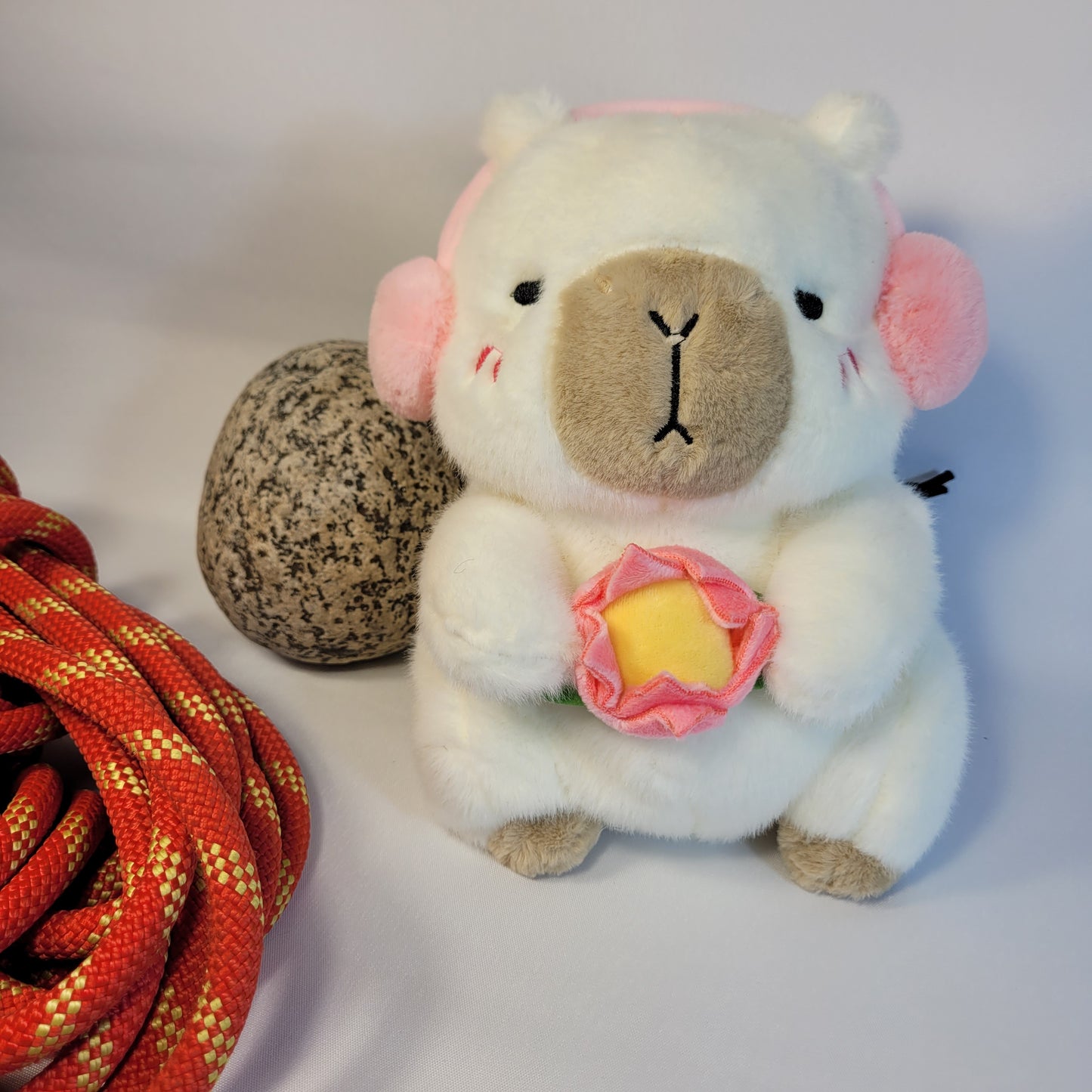White Capybara with Pink Headphones Rock Climbing Chalk Bag