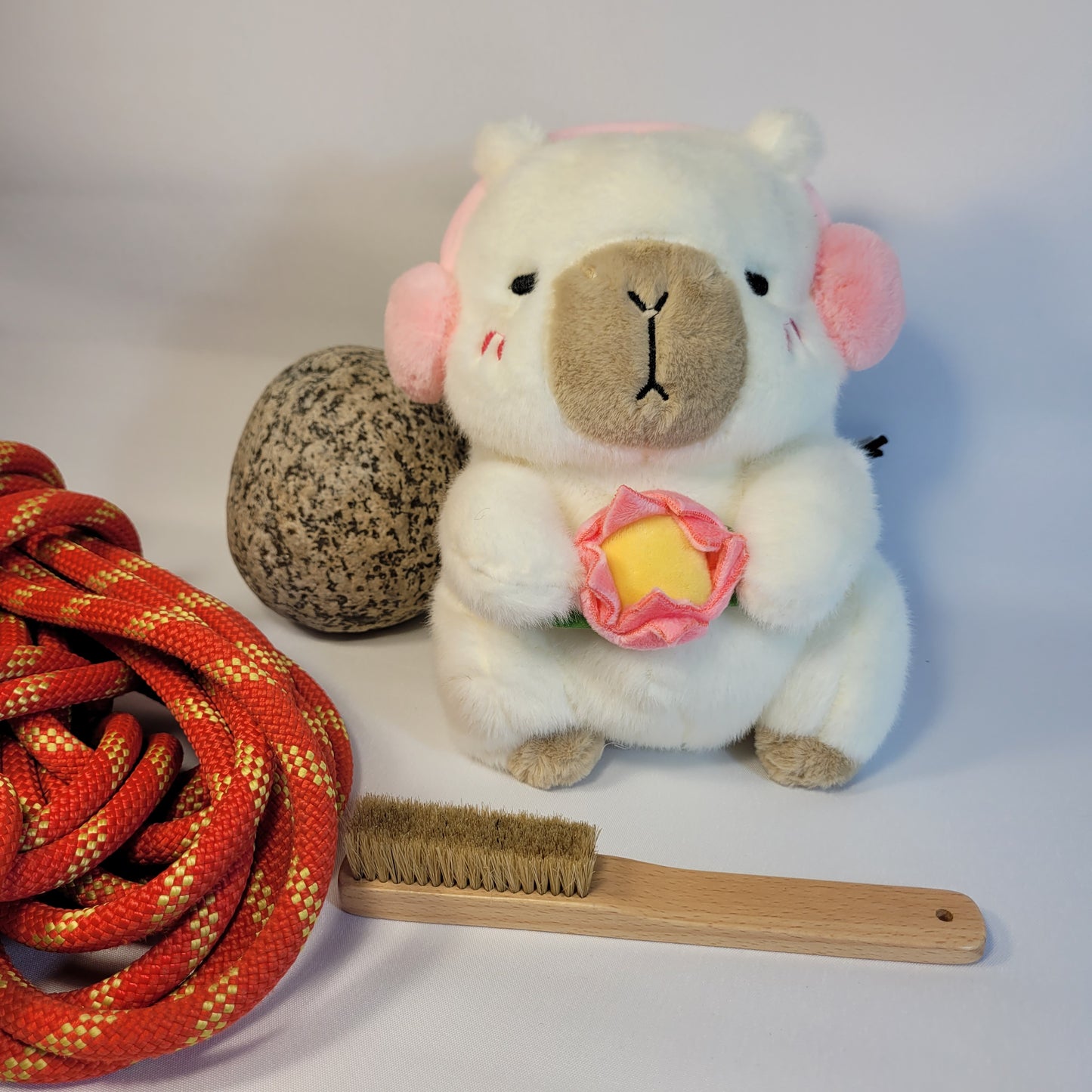 White Capybara with Pink Headphones Rock Climbing Chalk Bag