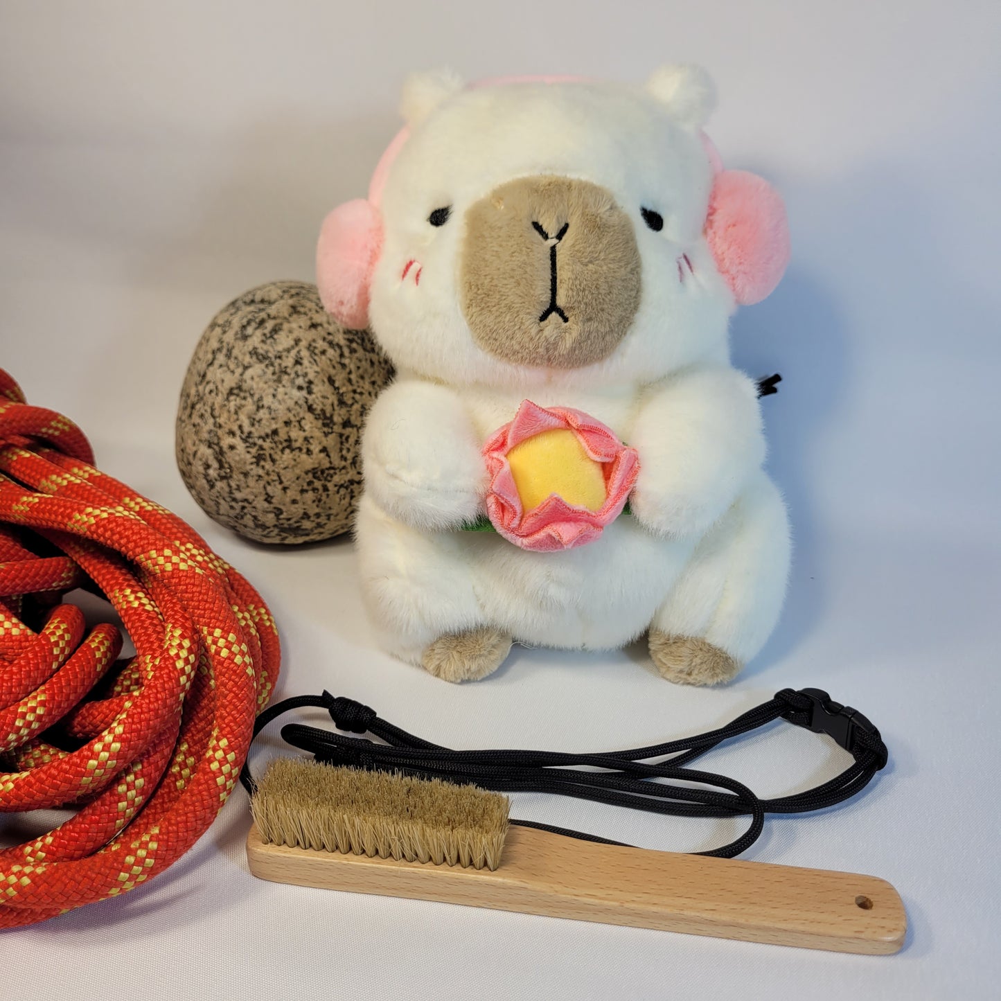 White Capybara with Pink Headphones Rock Climbing Chalk Bag