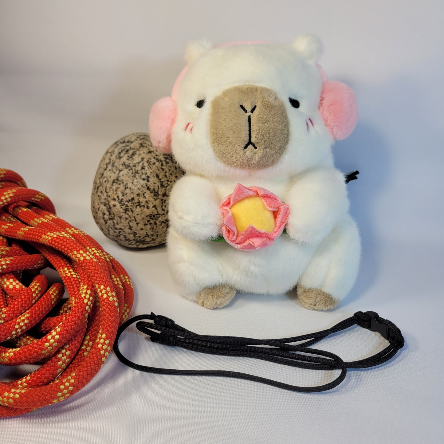 White Capybara with Pink Headphones Rock Climbing Chalk Bag