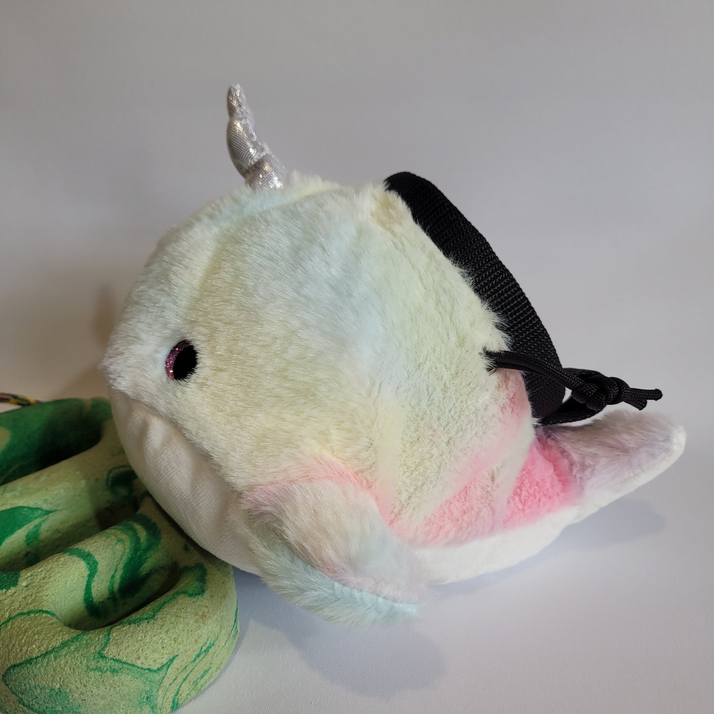 Narwhal Chalk Bag – Plush Animal Chalk Bag with Drawstring Closure – Optional Waist Belt & Chalk Brush