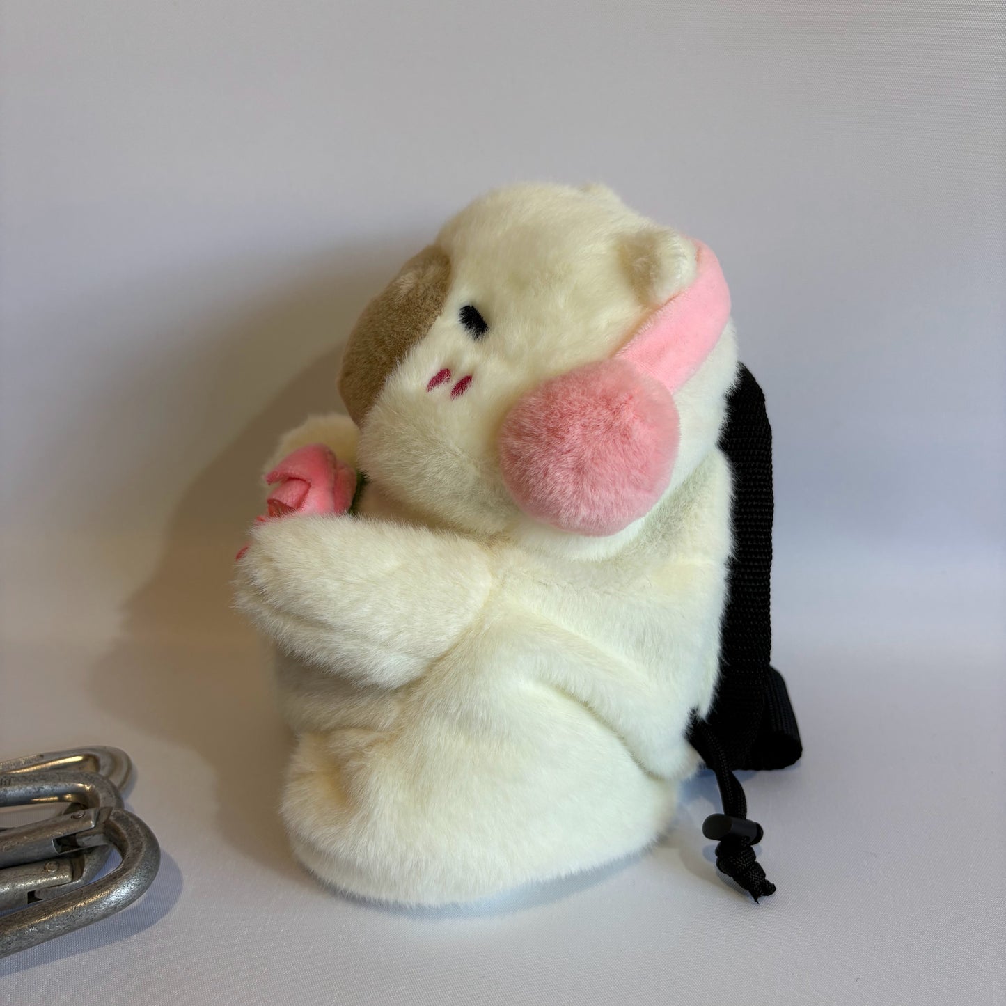 White Capybara with Pink Headphones Rock Climbing Chalk Bag