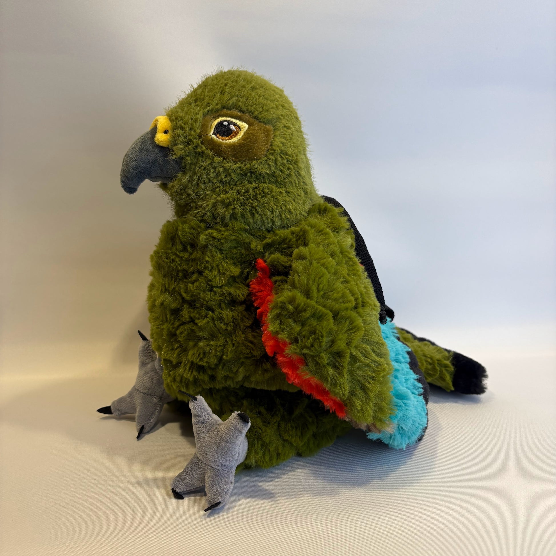 Rock climbing chalk bag made from a kea plush toy
